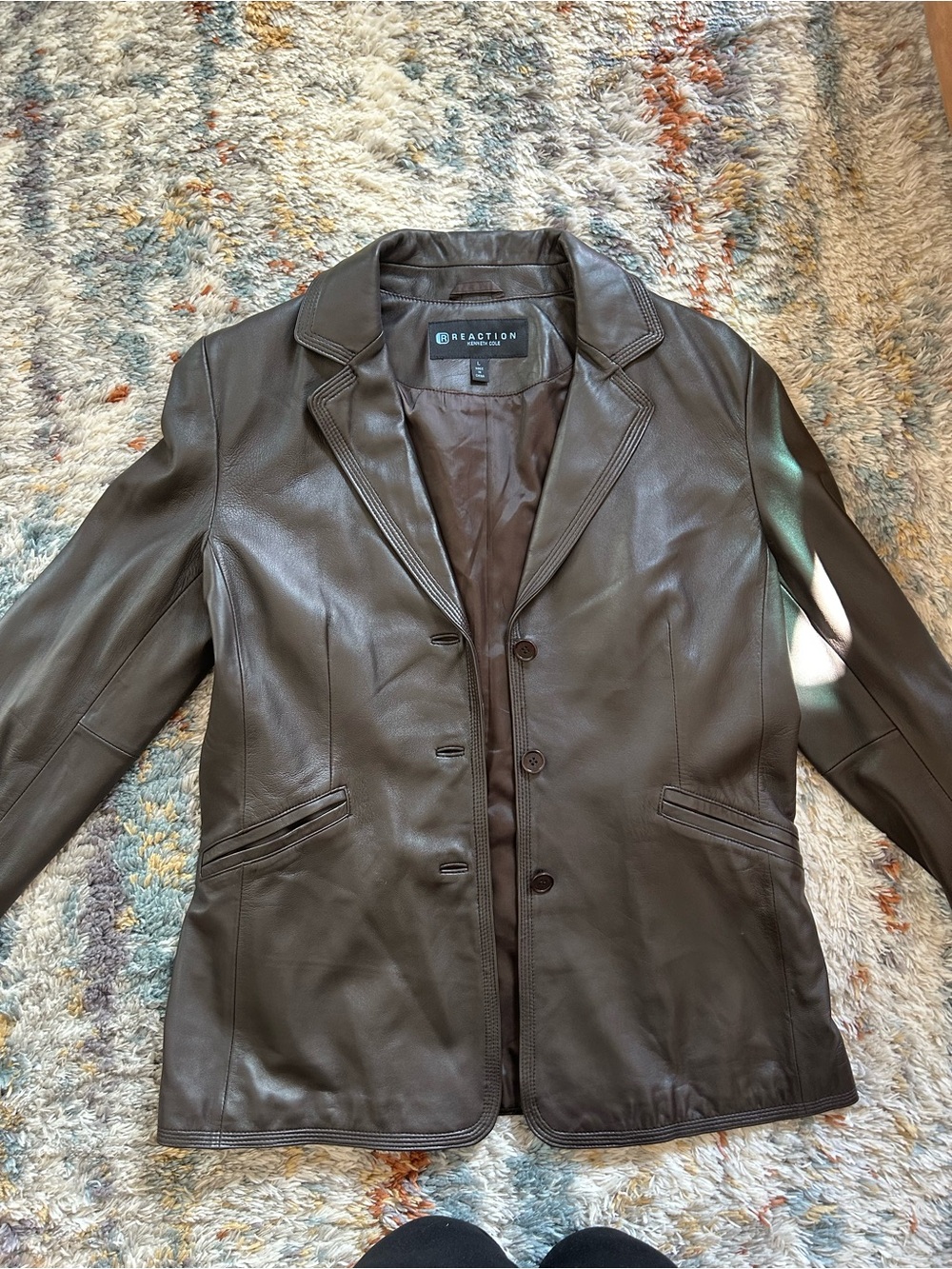 Kenneth Cole Dark Brown Leather Blazer Jacket
